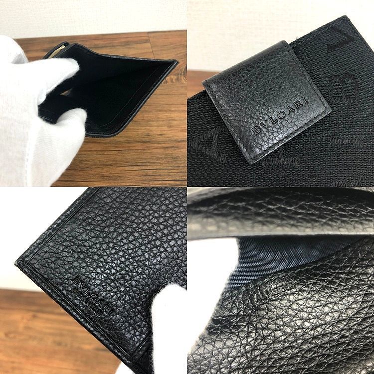 未使用品 BVLGARI コンパクト財布 黒 ロゴマニア 494 satu