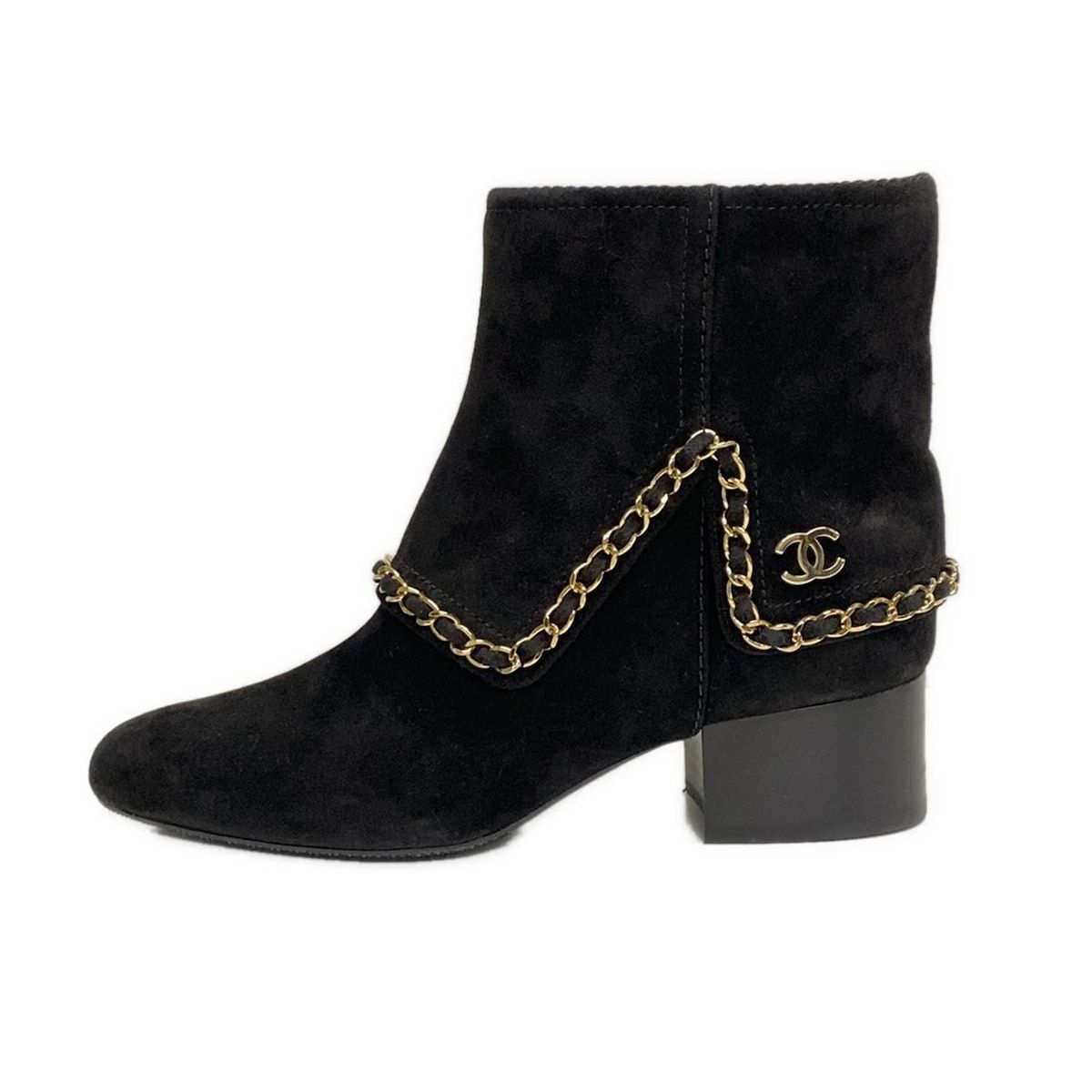 CHANEL シャネル ショートブーツ 36 C レディース - G34929 黒×ゴールド チェーン アウトソール張替済