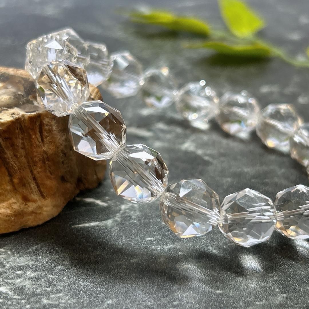 【E14820】スターカット水晶 12 キラキラ ブレスレット 天然石