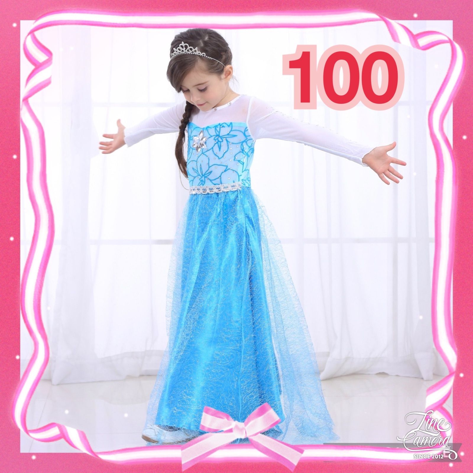 100 エルサ ドレス ワンピース ディズニープリンセス 三つ編み付き
