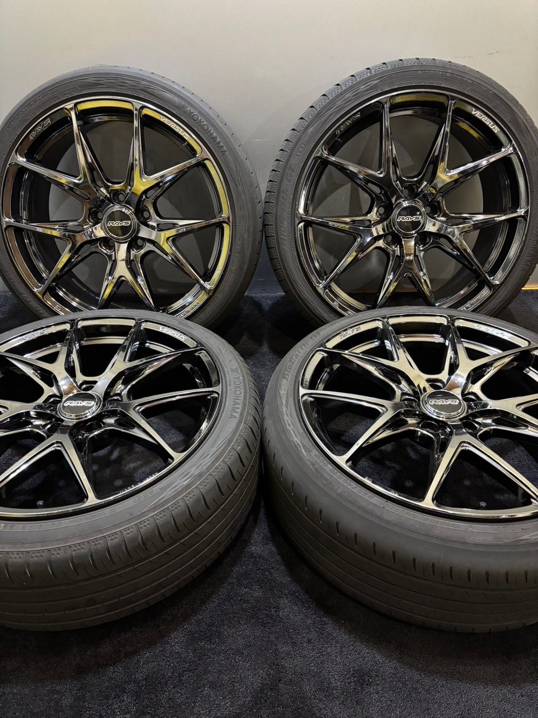 225|40R19 YOKOHAMA|BluEarth-GT AE51 22年製 RAYS VERSUS VV21S 19インチ 8J 38| 48 114.3 5H 夏タイヤ 4本 クラウン マークX 1-J64