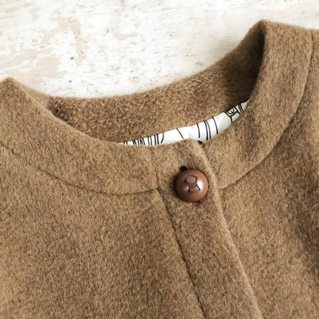 ピッコーネ ☆ カシミヤ ウール ノーカラー ロングコート 38 日本製