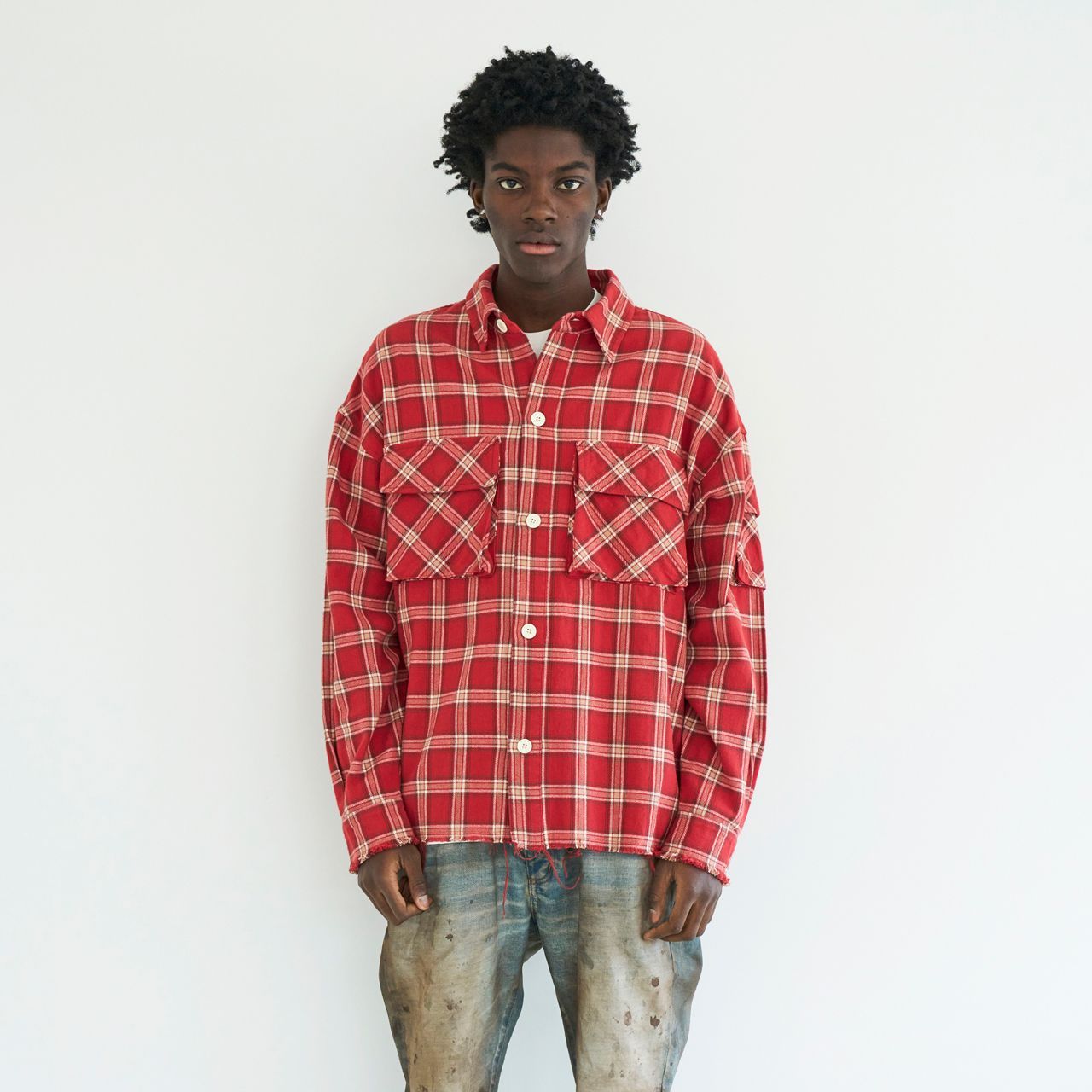 MLVINCE (メルヴィンス) MILITARY CHECK SHIRTS RED ミリタリー