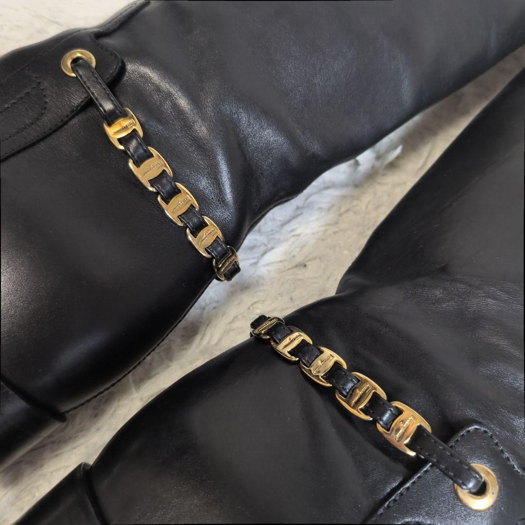 未使用✨サルヴァトーレフェラガモ　ロングブーツ　VARA ブラック　レザー 黒 FERRAGAMO（フェラガモ） ロングブーツ SARAH サラ 726392 レディース