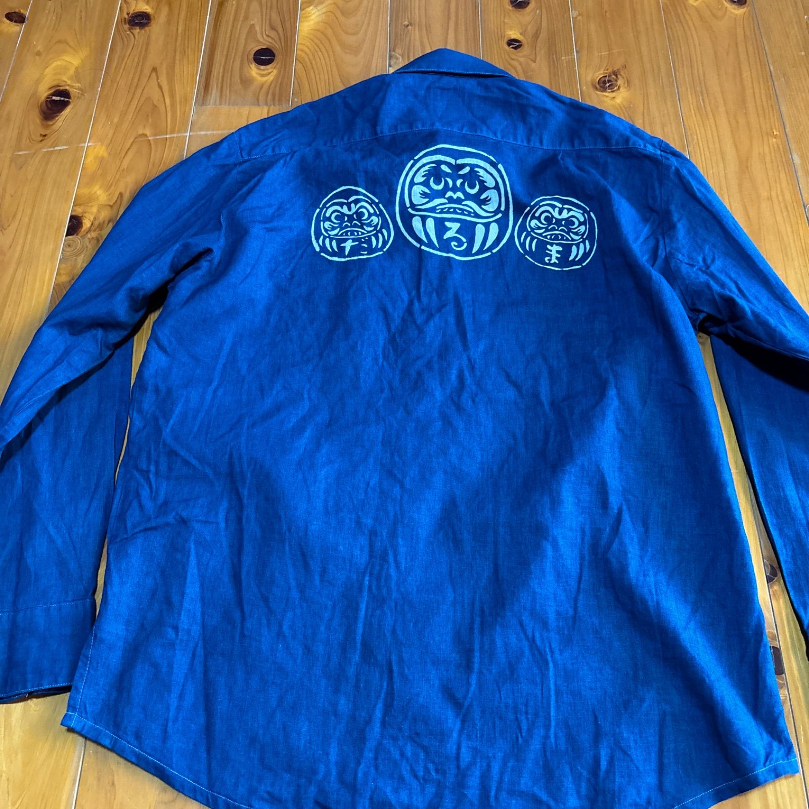 卸売 琉球藍染シンプル長袖シャツ メンズ ポケット付き 綿麻 Lサイズ トップス