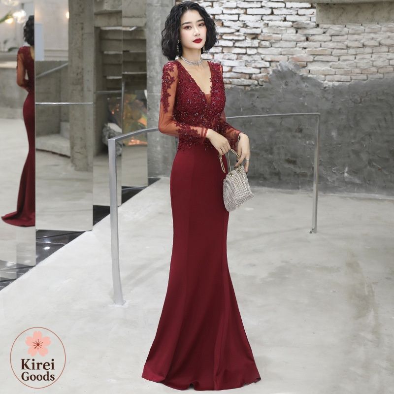 エレガントロングドレス 冬女子会✭可愛いクラシックレトロパーティー エレガントロングドレス 冬女子会✭可愛いクラシックレトロパーティー