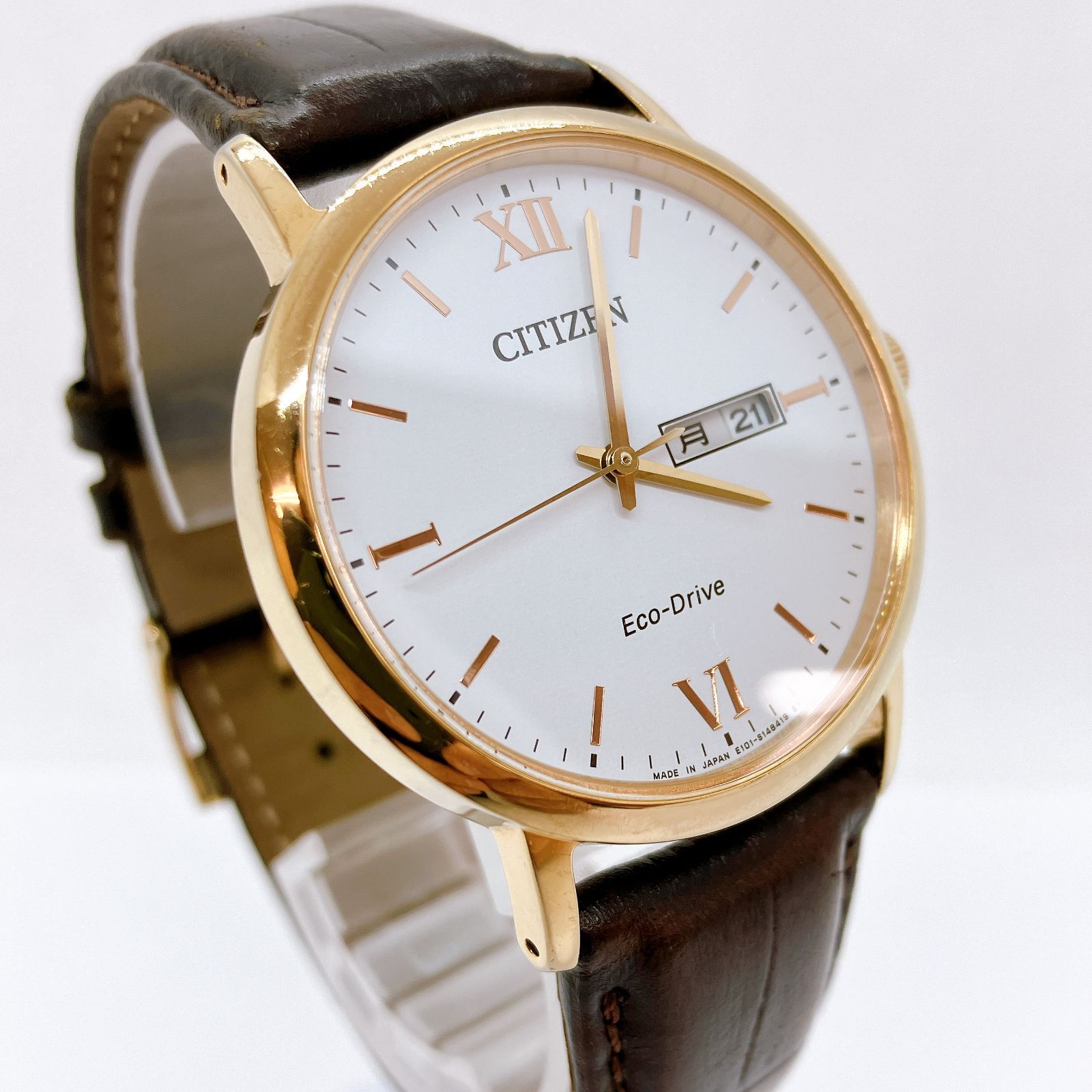 CITIZEN エコドライブ 腕時計 デイデイト E101-S107270 白文字盤 ゴールドケース 革ベルト | Shop at Mercari  from Japan! | Buyee