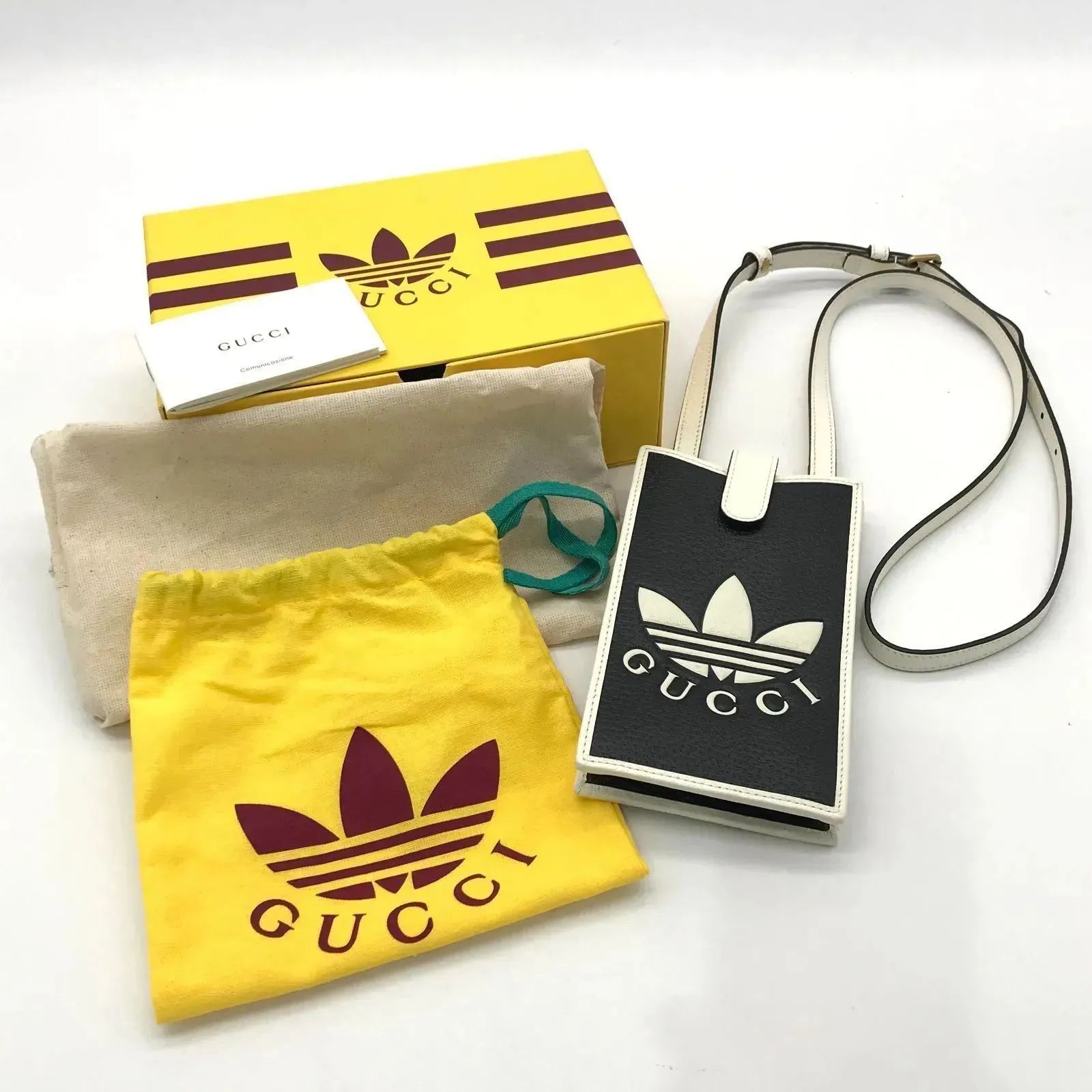 ▼GUCCI/グッチ アディダス コラボ スマートフォンケース レザー ブラック ホワイト 付属品あり 702203 S49573146790