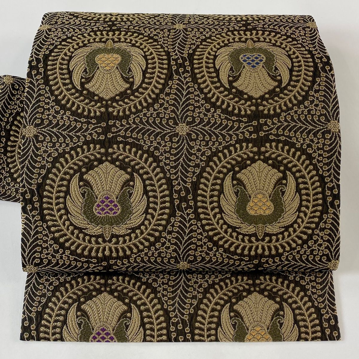 ☆ 袋帯 二代目更甚 美しい花模様 金通し O-4351 袋帯 美品 逸品 前田仁仙 落款 変わり草花 金通し 金彩 全通 正絹