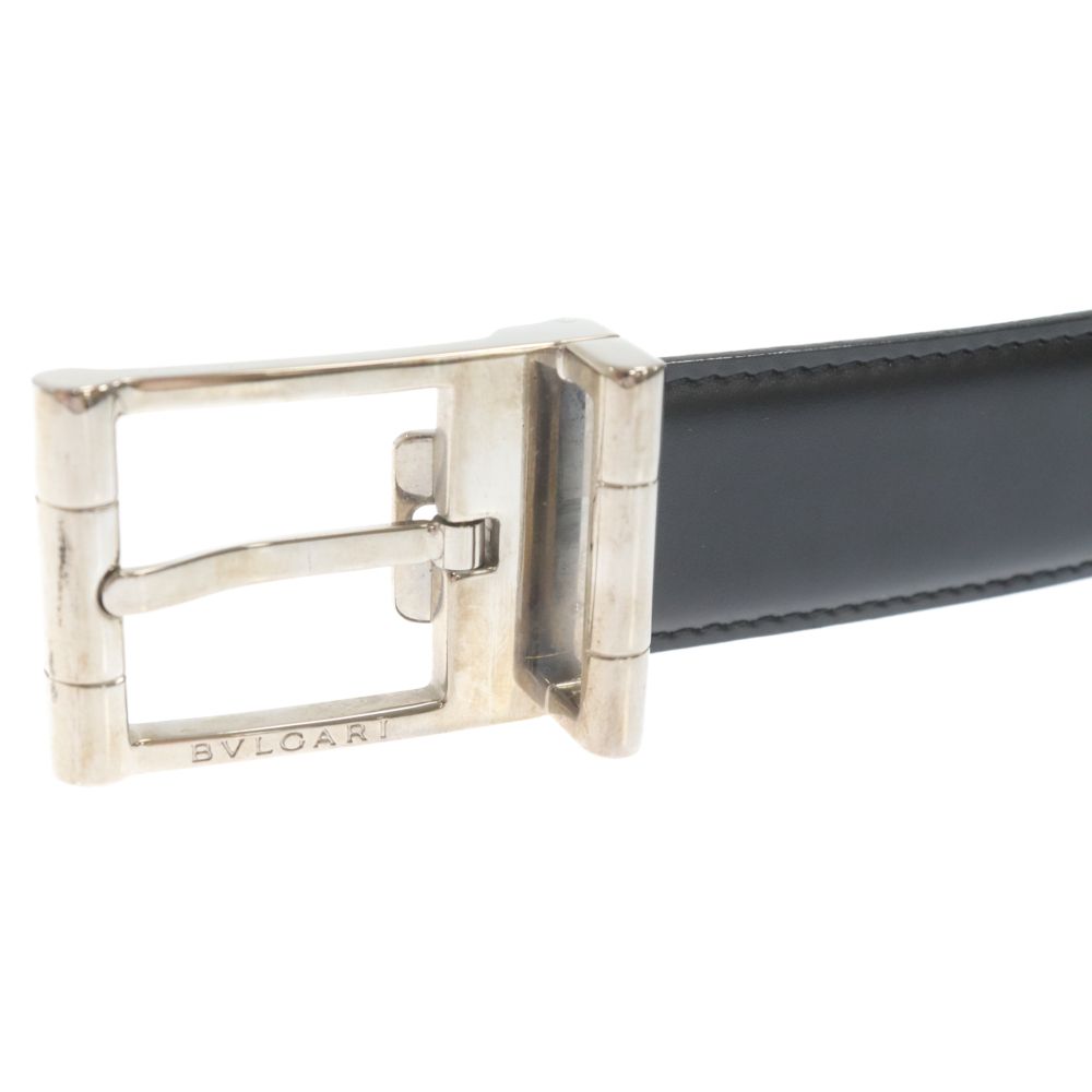 【美品】BVLGARI　ベルト　シルバーバックル　レザー　ブラック ブルガリ110cm 黒 シルバー金具 メンズ レザー ベルト 20220