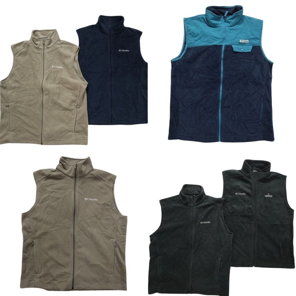 古着卸 コロンビア フリース ベスト 6枚セット メンズ L PFG フルジップ ナイロン 刺 バイ 古着 NC2692