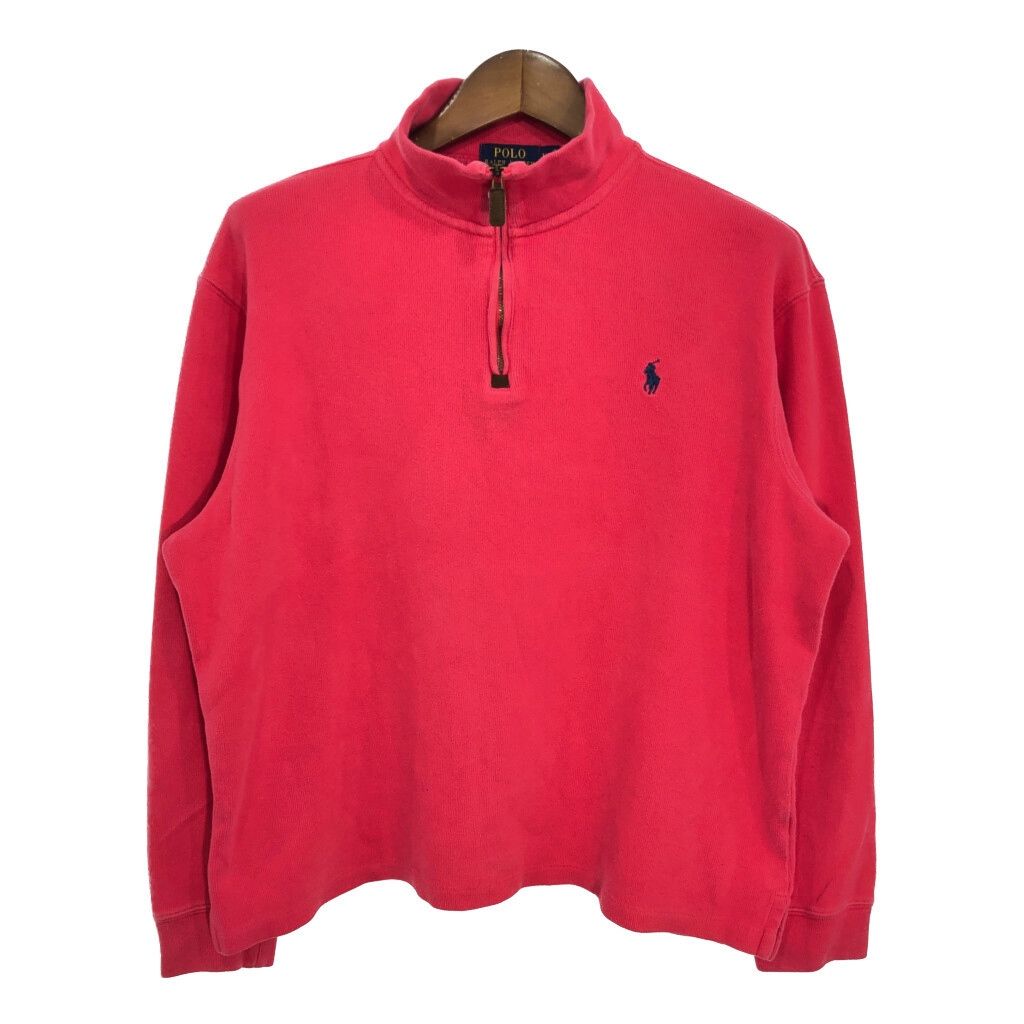 Polo by Ralph Lauren ポロ ラルフローレン ハーフジップ コットン ニット セーター レッド (メンズ L) 中古 古着 S1475
