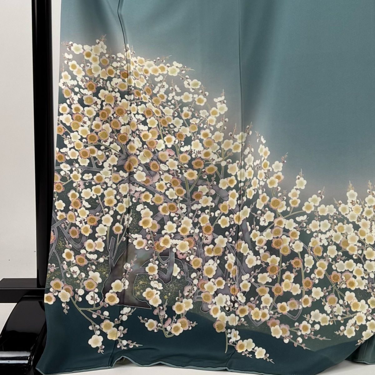 色留袖 身丈173.5cm 裄丈68cm L 袷 落款 枝梅 金彩 ぼかし 青