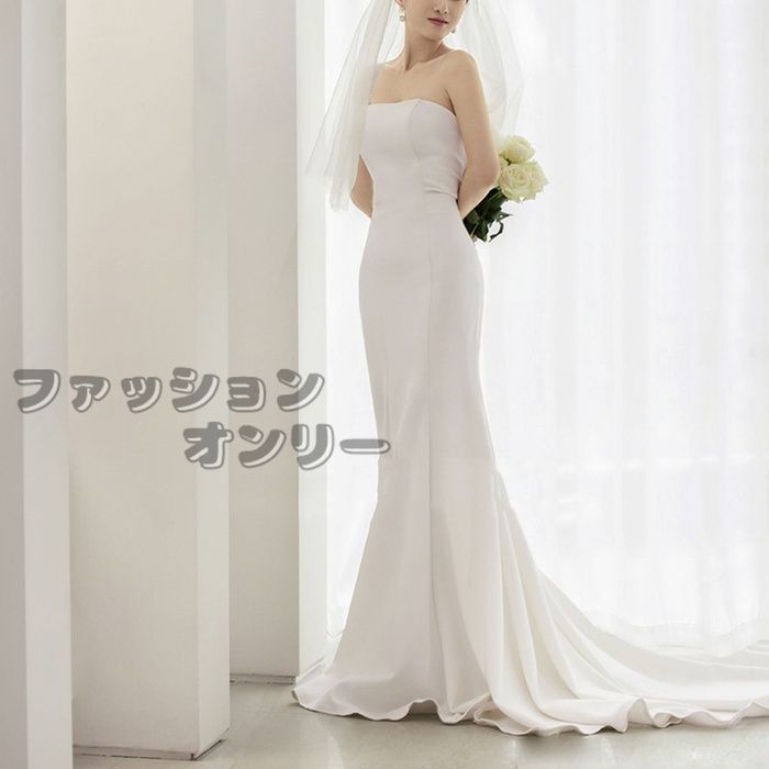 ウェディングドレス ドレス 白 前撮り 二次会ドレス ホワイト マーメイドライン 結婚式ドレス ロングドレス 花嫁ドレス トレーンライン ワンピース セクシー露背 旅行撮影ドレス 海外挙式 POrL522