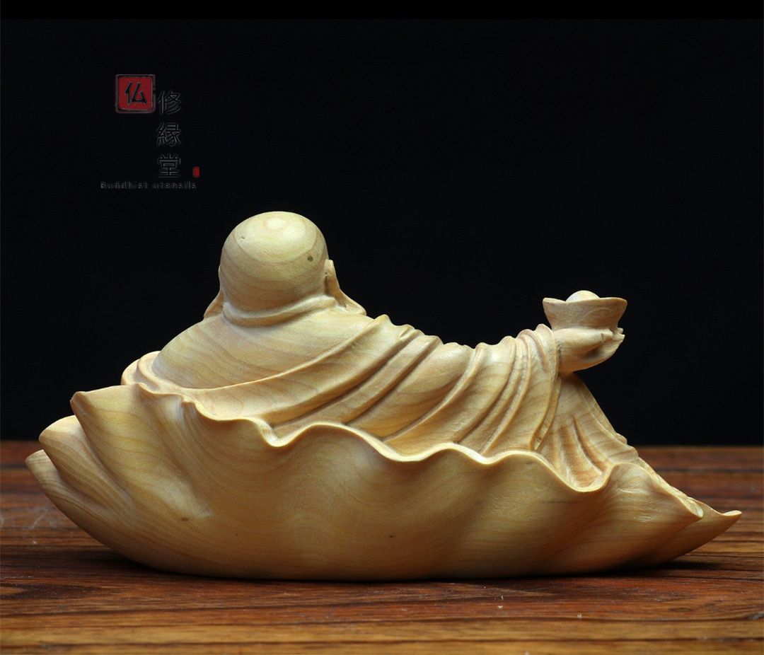 修縁堂】極上彫 木彫り 仏像 七福神弥勒仏 布袋様 彫刻 仏教工芸品