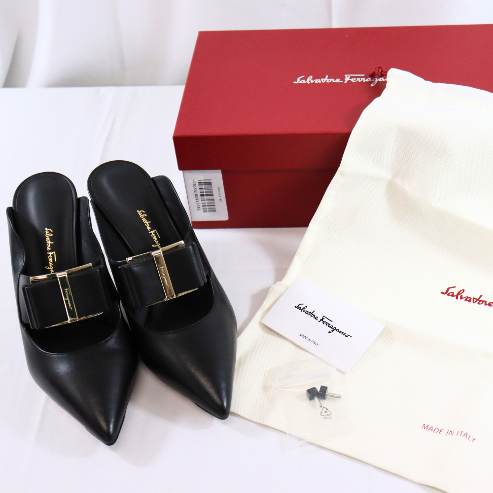 27.0cm【限定セール】新品・未使用 FERRAGAMO フェラガモ ミュールパンプス 7.0cm ヒール 01Q736 724997 ブラック BLACK サルヴァトーレ フェラガモ SALVATORE FERRAGAMO 大きいサイズ