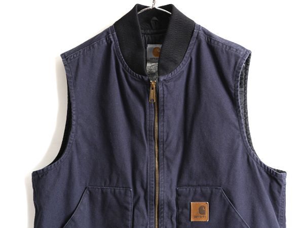 90s カーハート 中綿 ダック ベスト L CARHARTT キルティング 紺