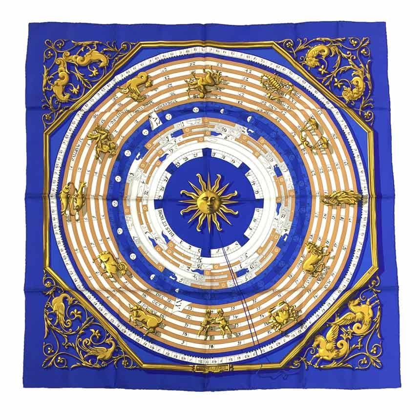 HERMES エルメス カレ90 占星術 DIES ET HORE タグなし HERMES DIES ET HORE 占星術 カレ90 スカーフ 90 ブルー