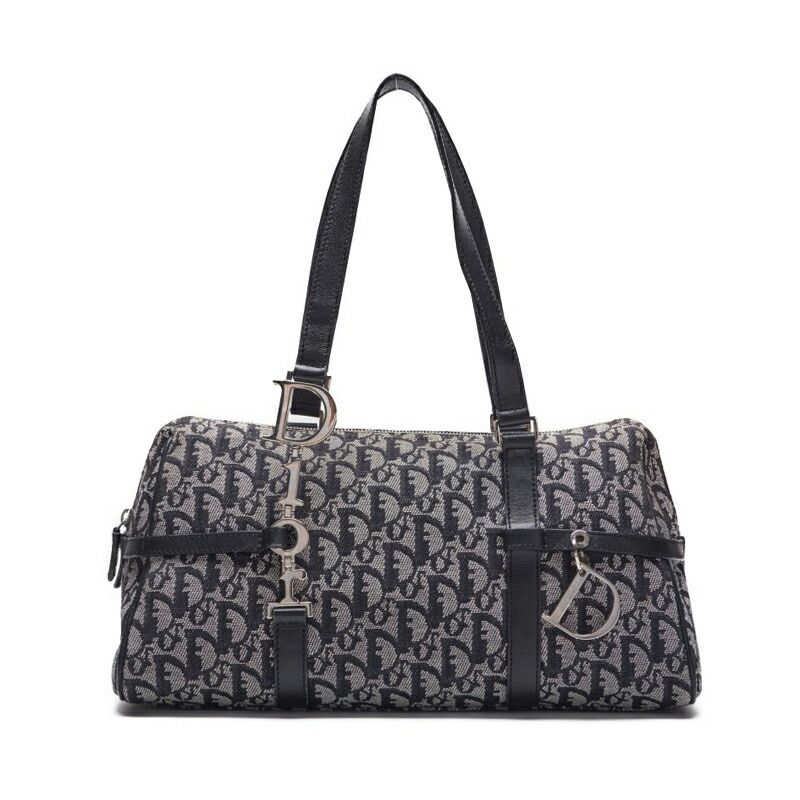 Dior ディオール トロッター Ｄチャーム ハンドバッグ キャンバス　ネイビー（シルバー金具） レディース バッグ ハンドバッグ レディース 【中古】【送料無料】