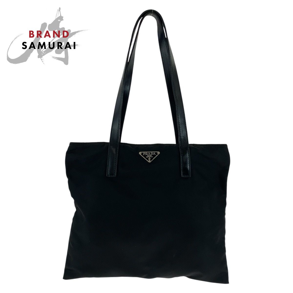 美品 PRADA プラダ テスート 三角ロゴプレート ブラック 黒 シルバー 