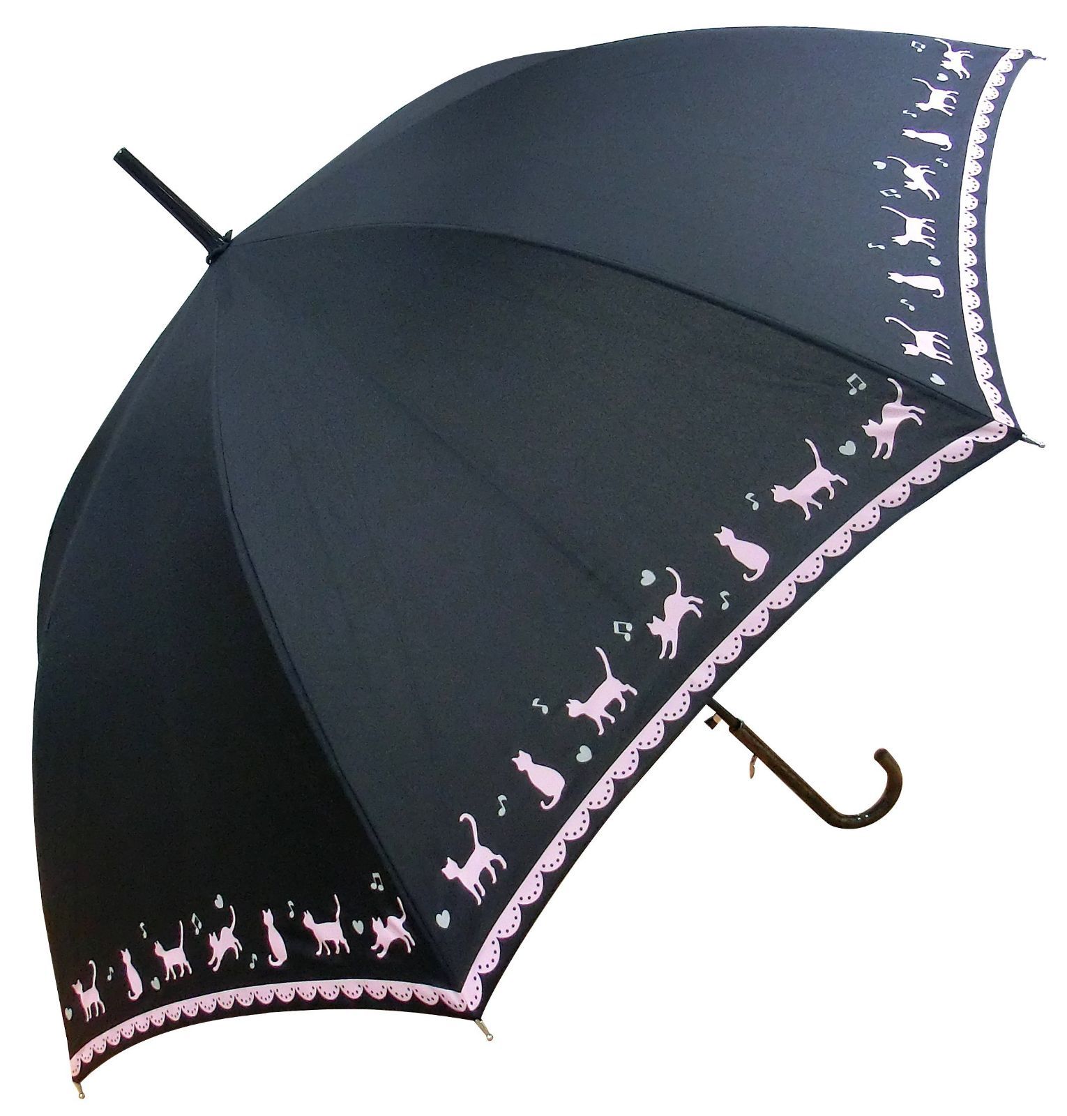 オカモト原宿店 黒ネコ裾柄 かわいい 60cm ジャンプ傘 (紺)