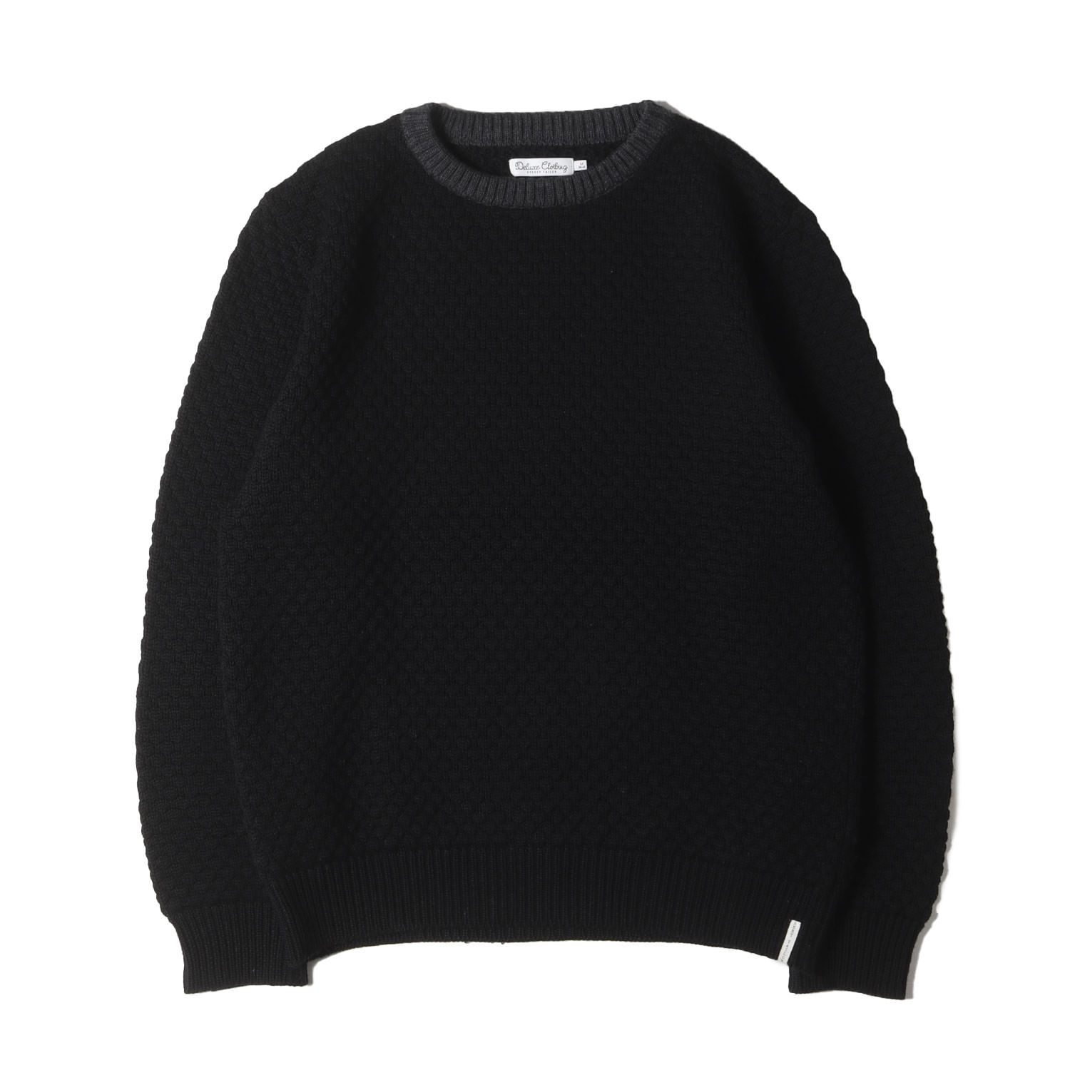 DELUXE デラックス ニット サイズ:M ワッフル ウールニット セーター ブラック 黒 トップス 長袖【メンズ】