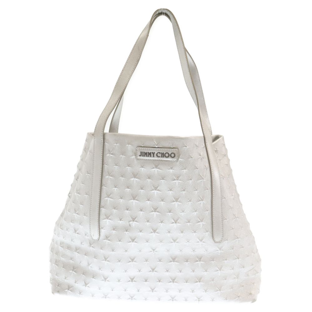 JIMMY CHOO (ジミーチュウ) スターエンボス トートバッグ レザーハンドバッグ シルバー