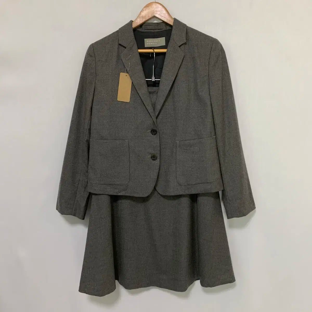 MARGARET HOWELL マーガレットハウエル グレー ブレザー ジャケット ミディ スカート セットアップ こっけいなシック ヴィンテージ