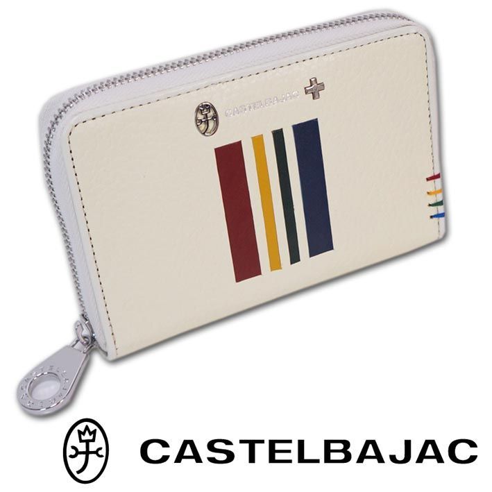 カステルバジャック CASTELBAJAC 牛革 ラウンドファスナー 二つ折り財布 ミドルウォレット Quattro クアトロ メンズ レディース ホワイト系 白 本革 レザー イタリアンレザー ユニセックス 男女兼用 定価17 050円 無料ラッピング