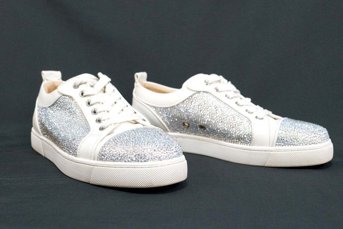 Christian Louboutin クリスチャン ルブタン Louis Junior Strass ルイス ジュニア ストラス ローカット スニーカー ホワイト 約24 cm