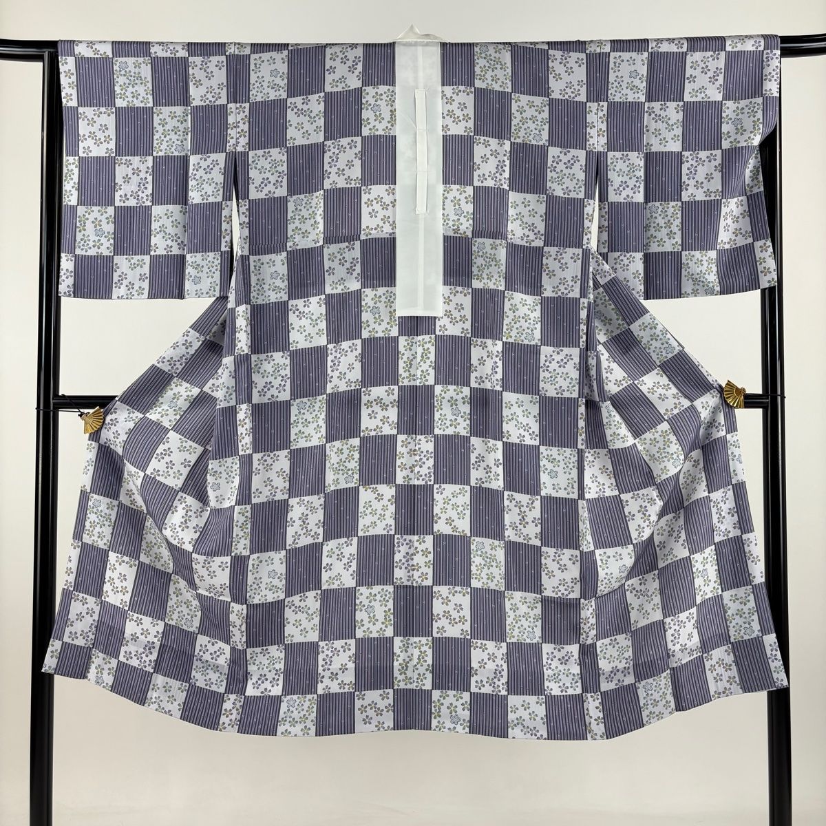 長襦袢 身丈127.5cm 裄丈64.5cm M 桜 竹縞 青灰色 正絹 秀品