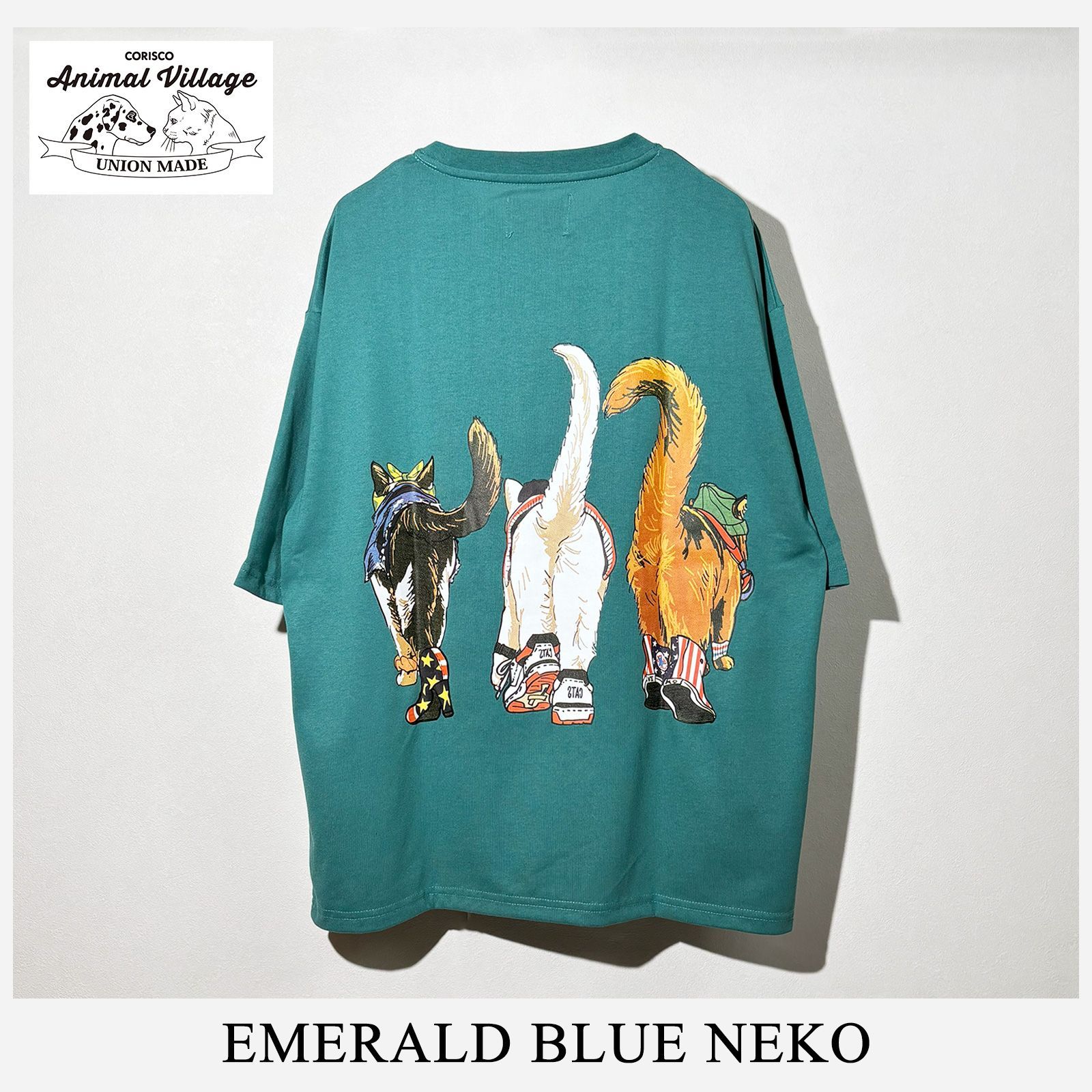 新品 CORISCO コリスコ 猫 プリント Tシャツ 半袖 メンズ