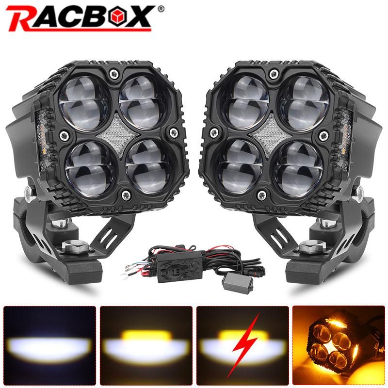 120W 12000LM バイク 二輪LEDスポットライト アンバーウィンカーランプ ハイローフラッシュライト 補助ヘッドライト フォグランプ