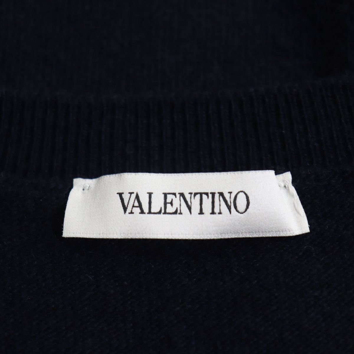 美品●2020年製 VALENTINO ヴァレンティノ ウール×カシミヤ ロングスリーブニット/セーター ダークネイビー M イタリア製 正規品 メンズ