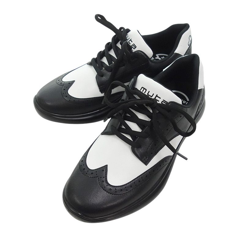 ムータ|MUTA GOLF ゴルフ スパイクレス ウイングチップ 合成皮革 レザー シューズ ブラック ホワイト サイズ メンズ27cm