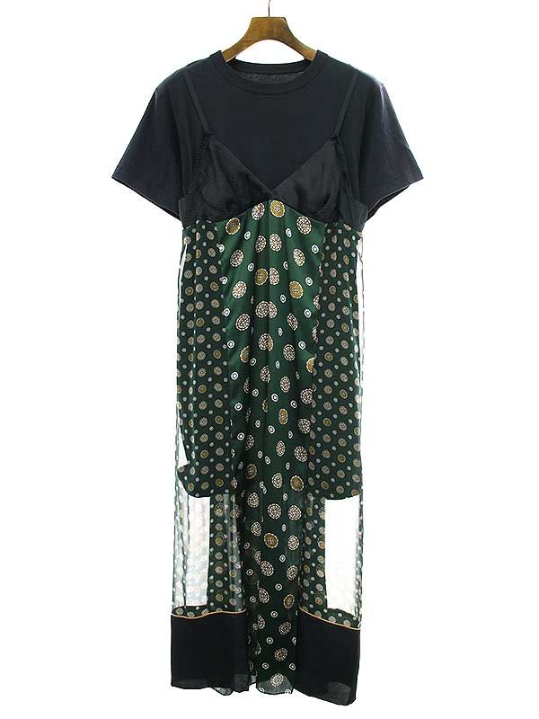 sacai サカイ 21SS Komon Print Dress 小紋柄Tシャツ付き ワンピース ネイビー×グリーン 2 21-05590 - メルカリ