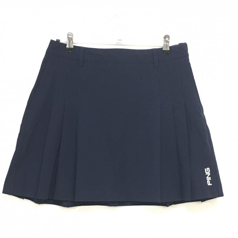 超美品】ピン スカート ネイビー 格子織生地 一部プリーツ