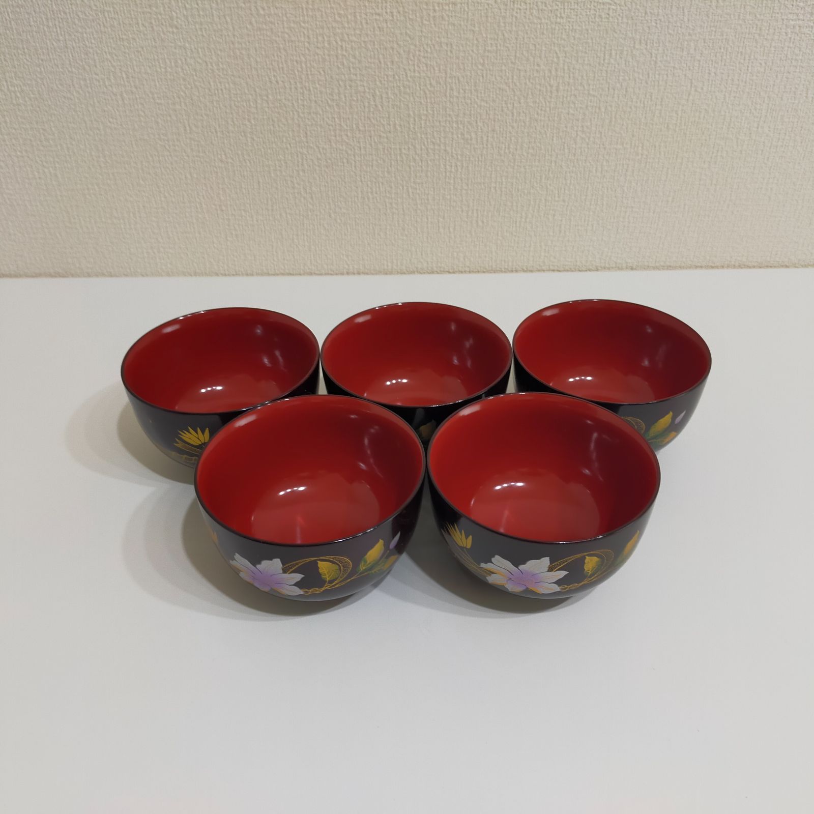 会津塗 金彩蒔絵蔦紋 蓋付きお吸い物椀 5客セット 漆器 汁