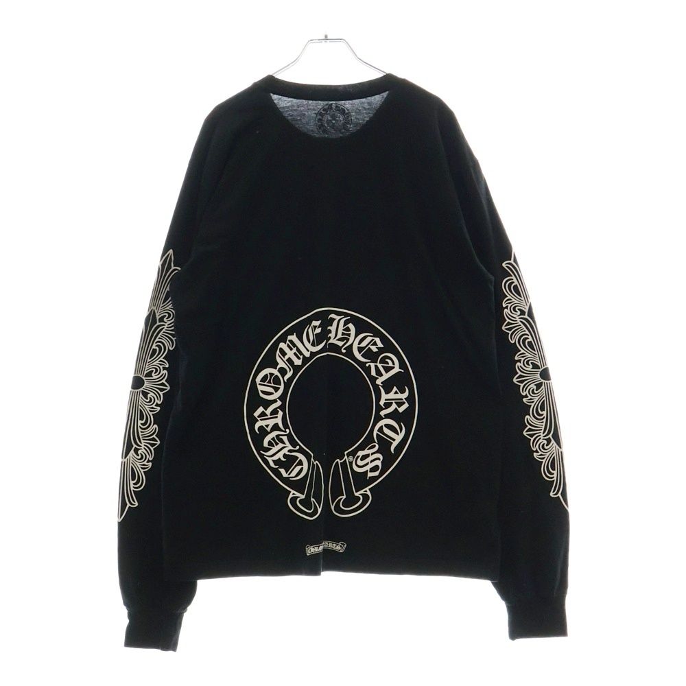 Chrome Hearts 黒 長袖 ボディスーツ CHROME HEARTS コピー 長袖Tシャツ ホースシュー ロゴ プリント