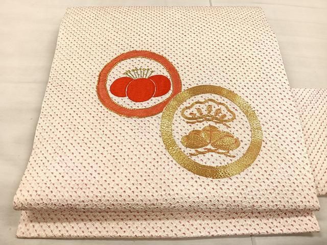 平和屋着物◎九寸名古屋帯 絞り 駒刺繍 花丸文 金糸 正絹 逸品  