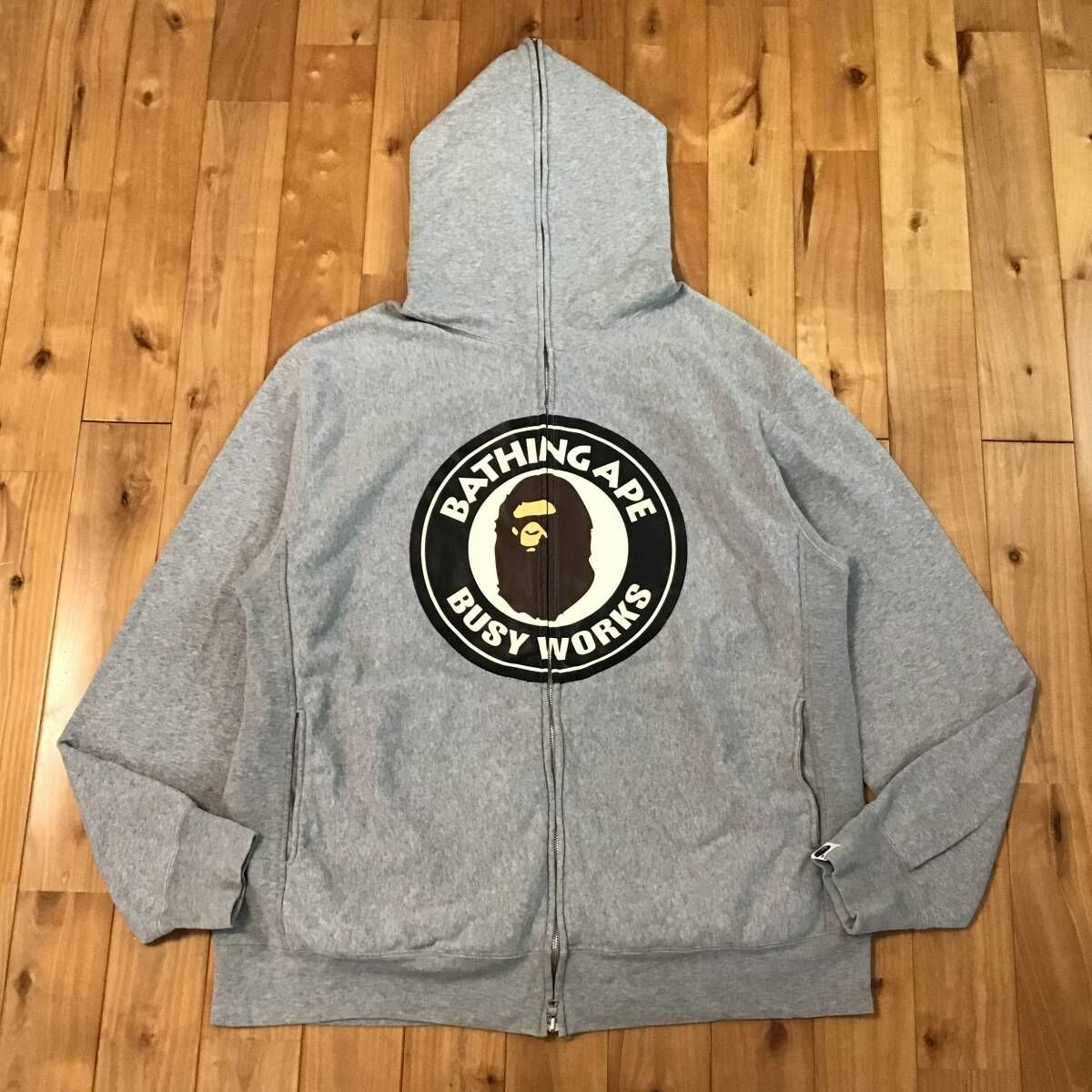 アベイシングエイプ フルジップパーカー 2XL グレー カレッジロゴ 裏 