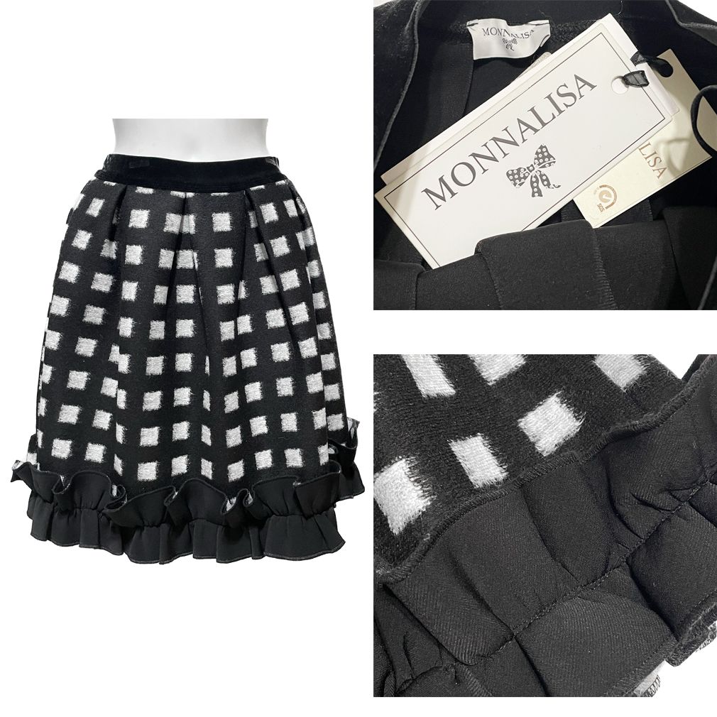 新品モナリザMONNALISAモノトーンチェック フレアスカート 黒白 #S