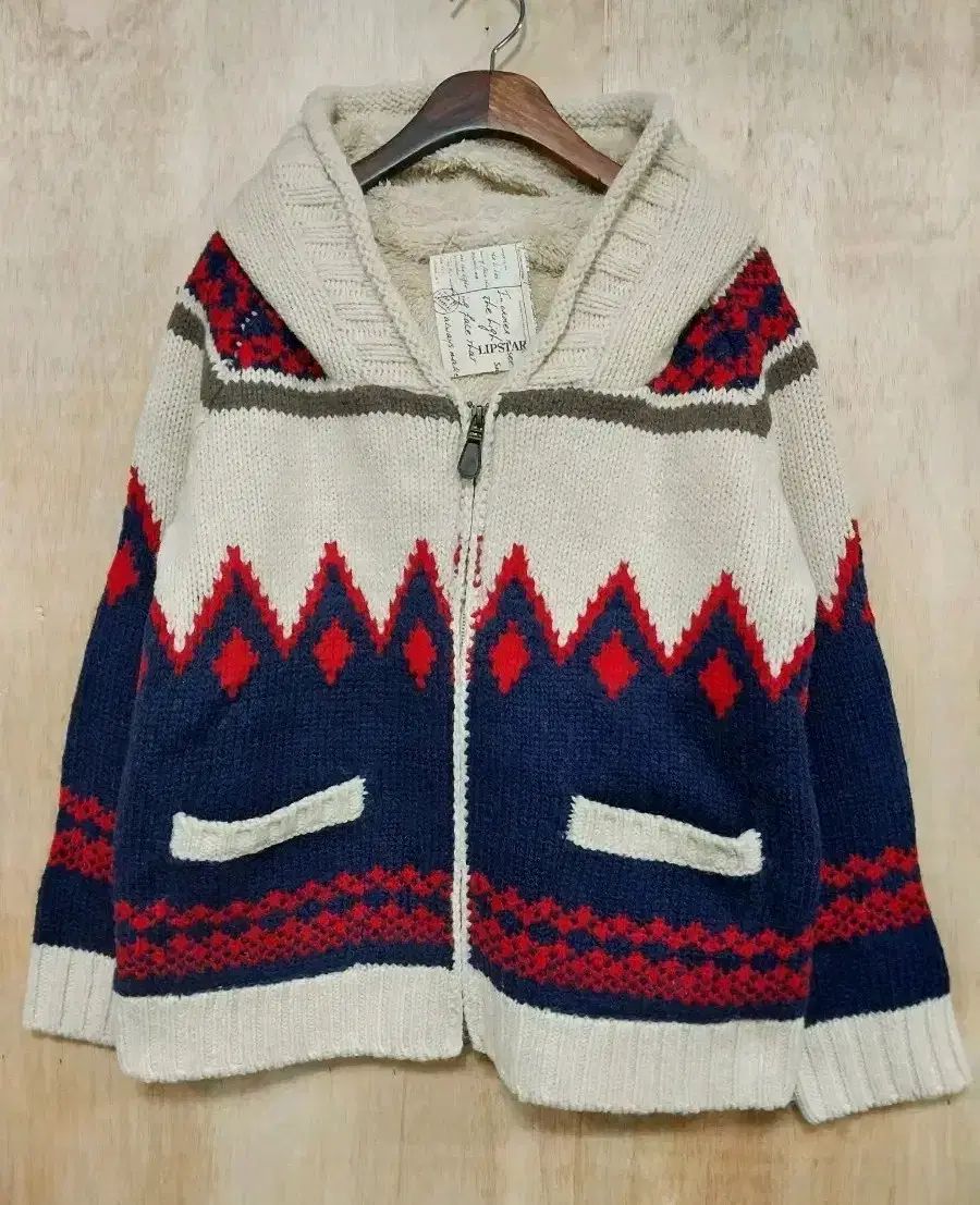 LIPSTAR ファーライニング フード ヘビーウール カーディガン