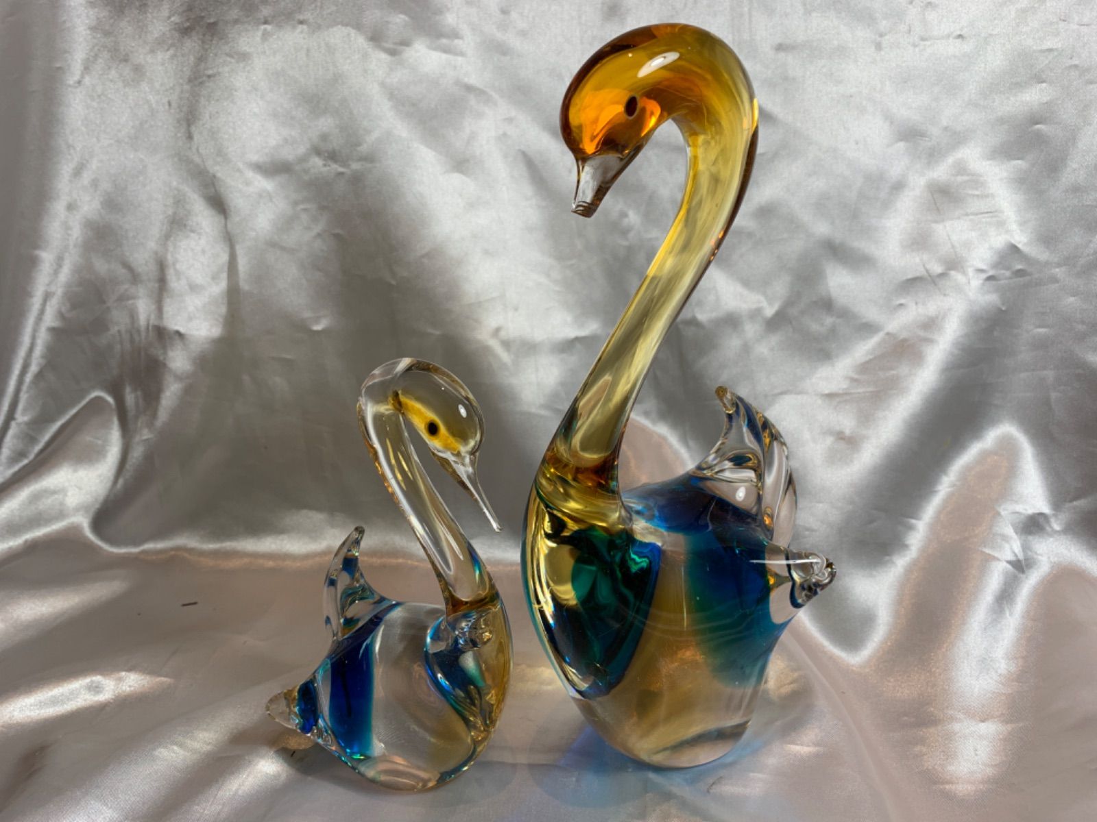 マルティグラス 白鳥ペア マルティグラス】ガラス製 白鳥 親子 スワン
