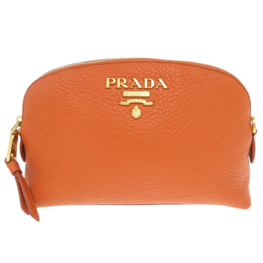 美品 プラダ レザー オレンジ ポーチ 化粧ポーチ 0778 PRADA