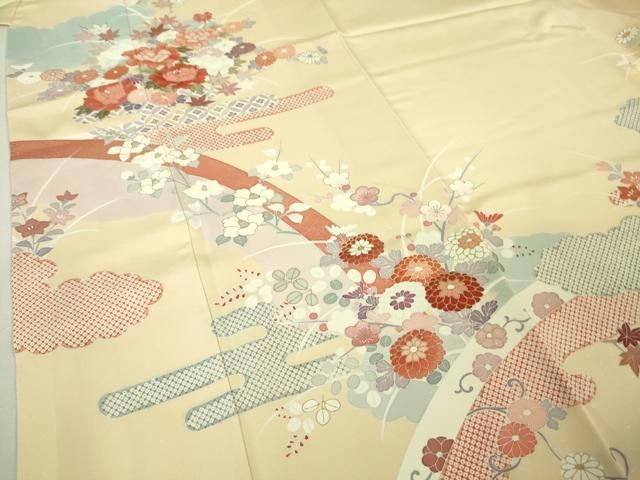 平和屋本店□極上 創業460年・千總 訪問着 吉祥花文 鳥の子色地 金彩  
