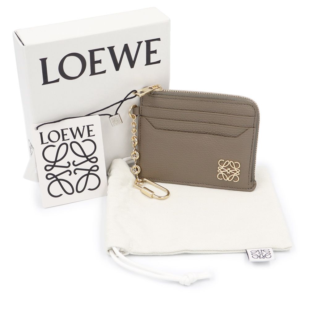 ロエベ アナグラム スクエア コインカードホルダー コインケース カードケース 小銭入れ 財布 ペブルグレインカーフスキン グレー トープ ゴールド金具 C821SQLX03 LOEWE