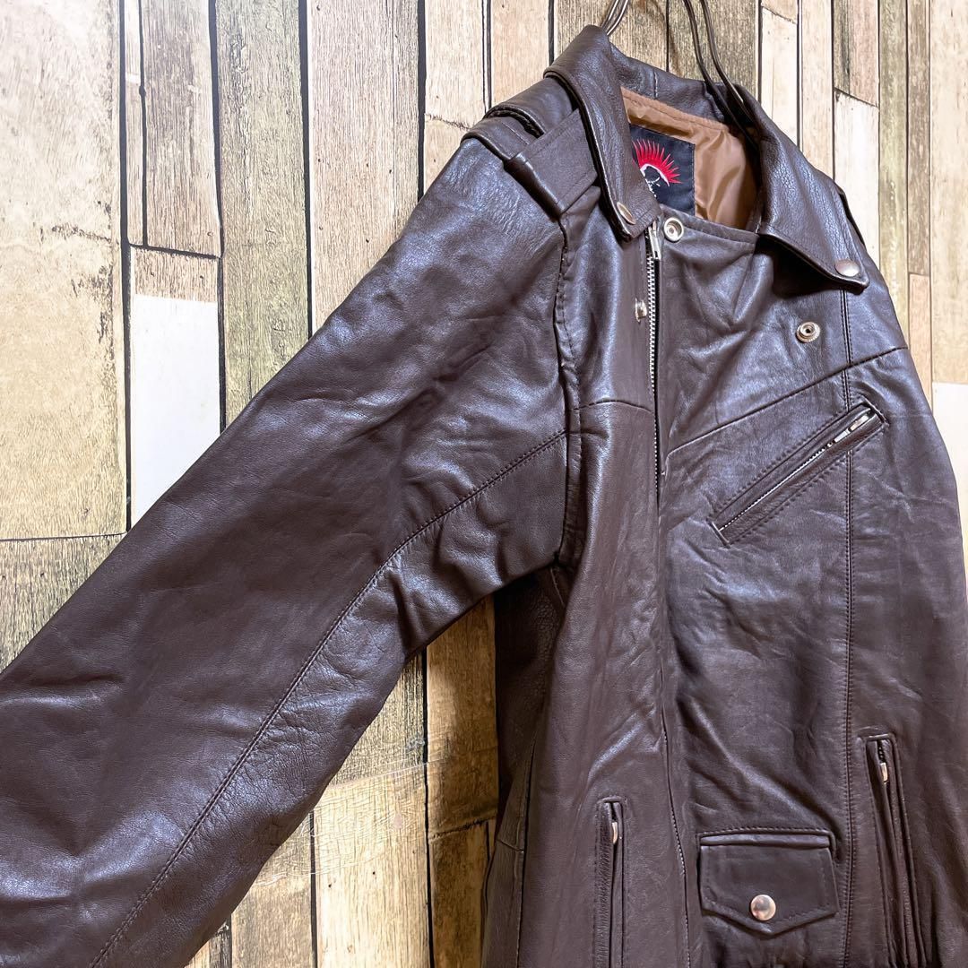 本革 リアルレザーダブルライダースジャケット ブラウン M