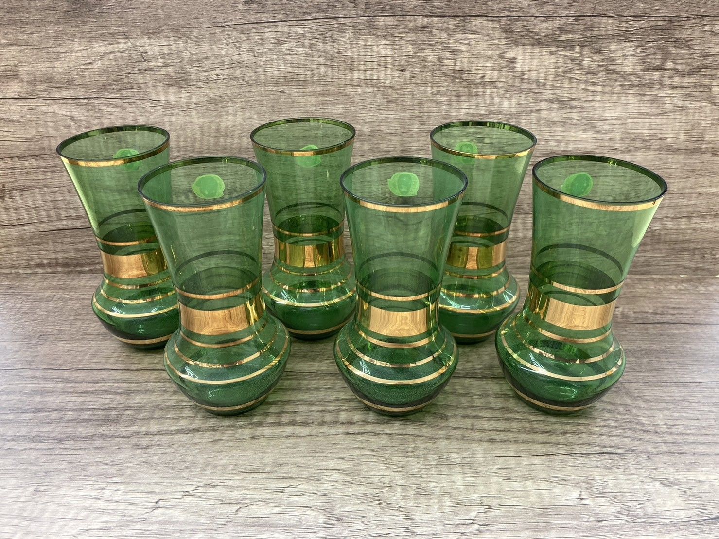 チェコスロバキア 水玉　ガラス　グラス　6客 未使用　 ボヘミアグラス グラス 5個セット カラフル ドット柄 食器 ガラス工芸