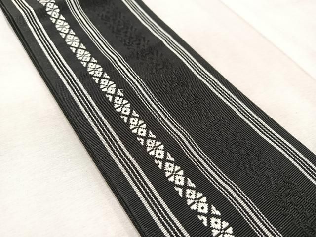 平和屋着物●男性 角帯 遠藤織物 献上 黒地 証紙付き 正絹 BAAV4387yc